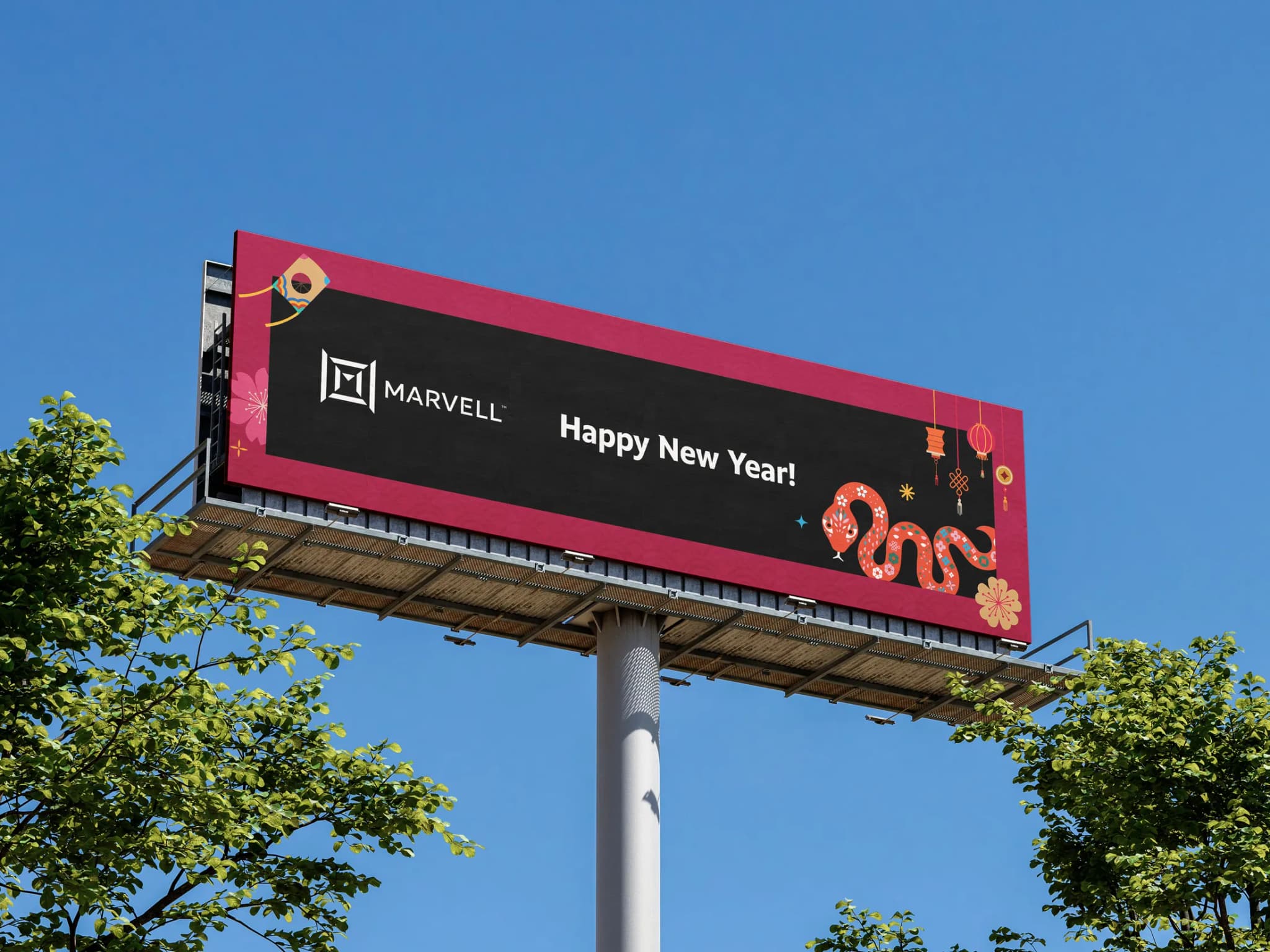 Lunar New Year billboard mockup for Marvell culture communications.