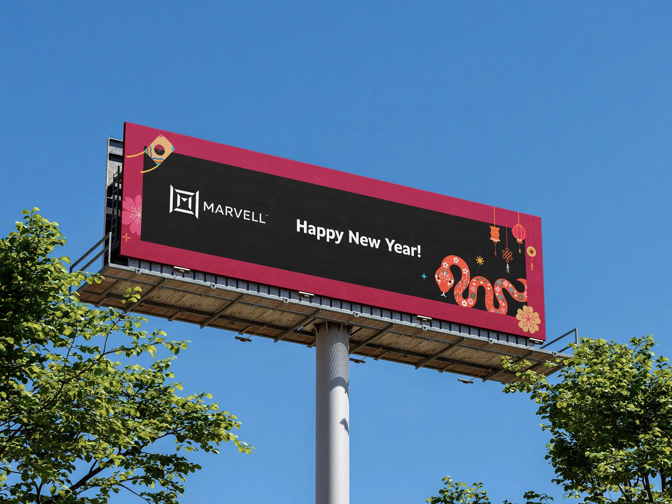 Lunar New Year billboard mockup for Marvell culture communications.
