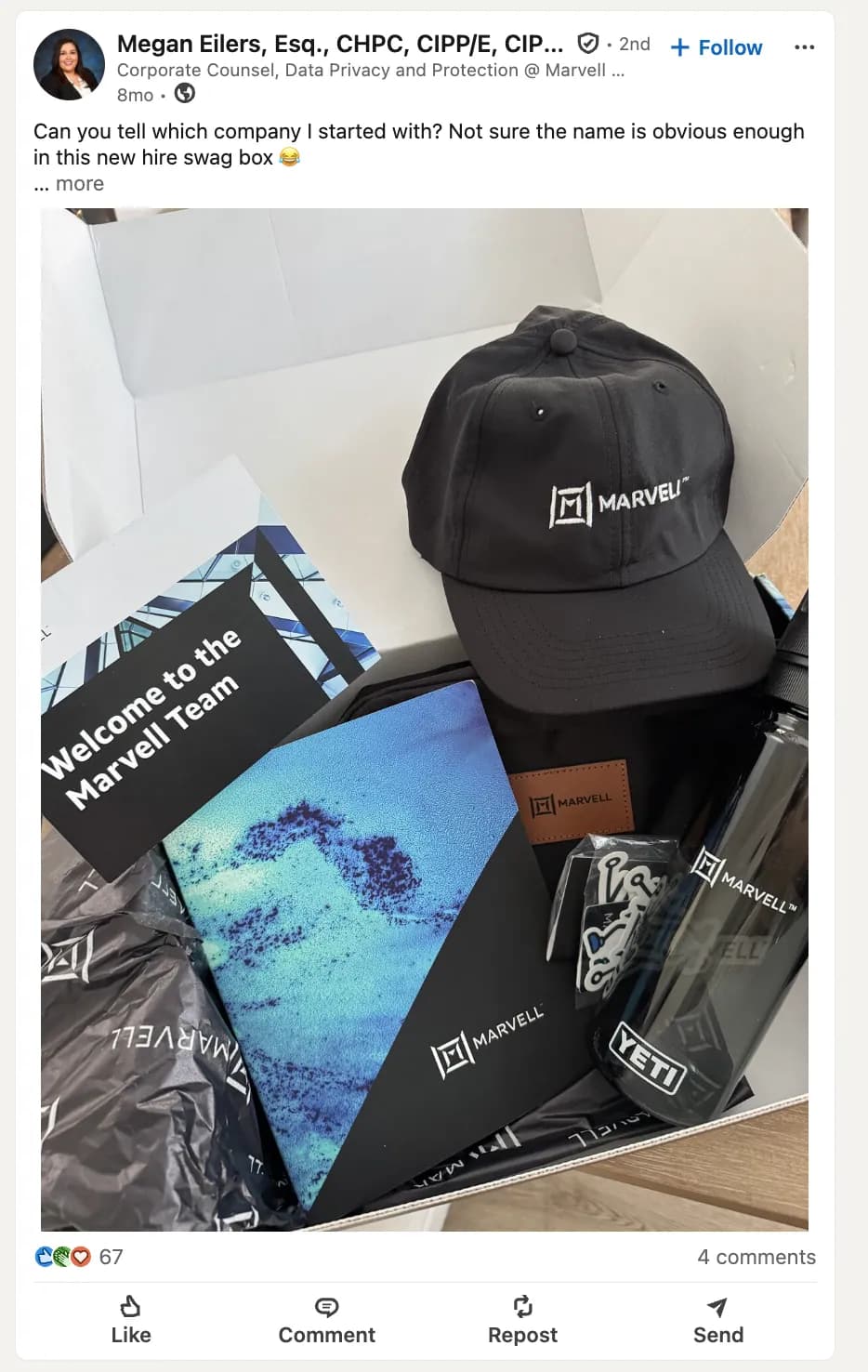 LinkedIn screenshot showing Marvell new hire kit 1.