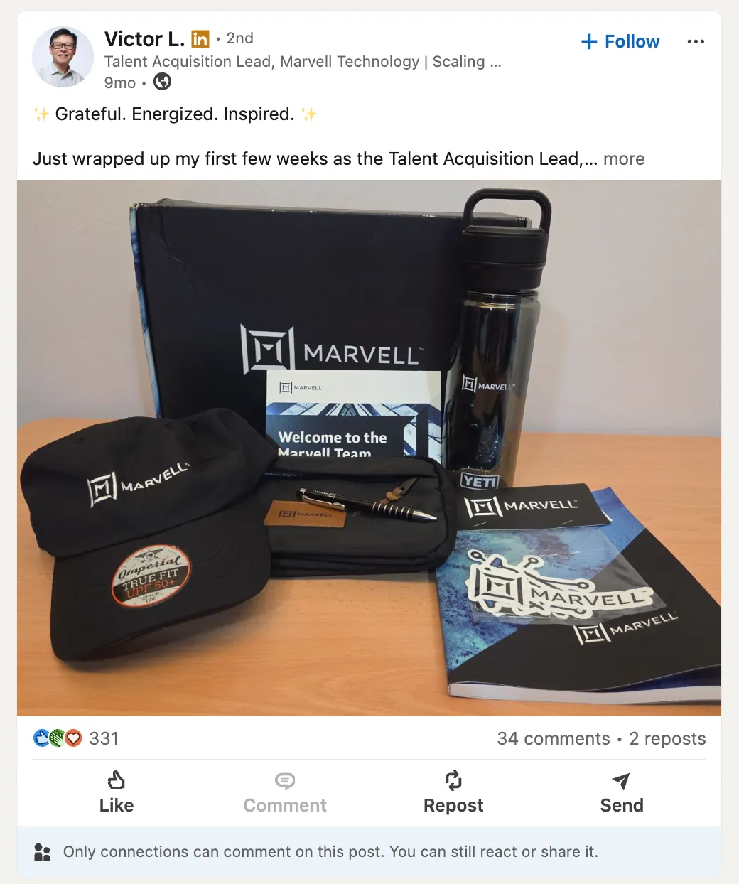 LinkedIn screenshot showing Marvell new hire kit 2.