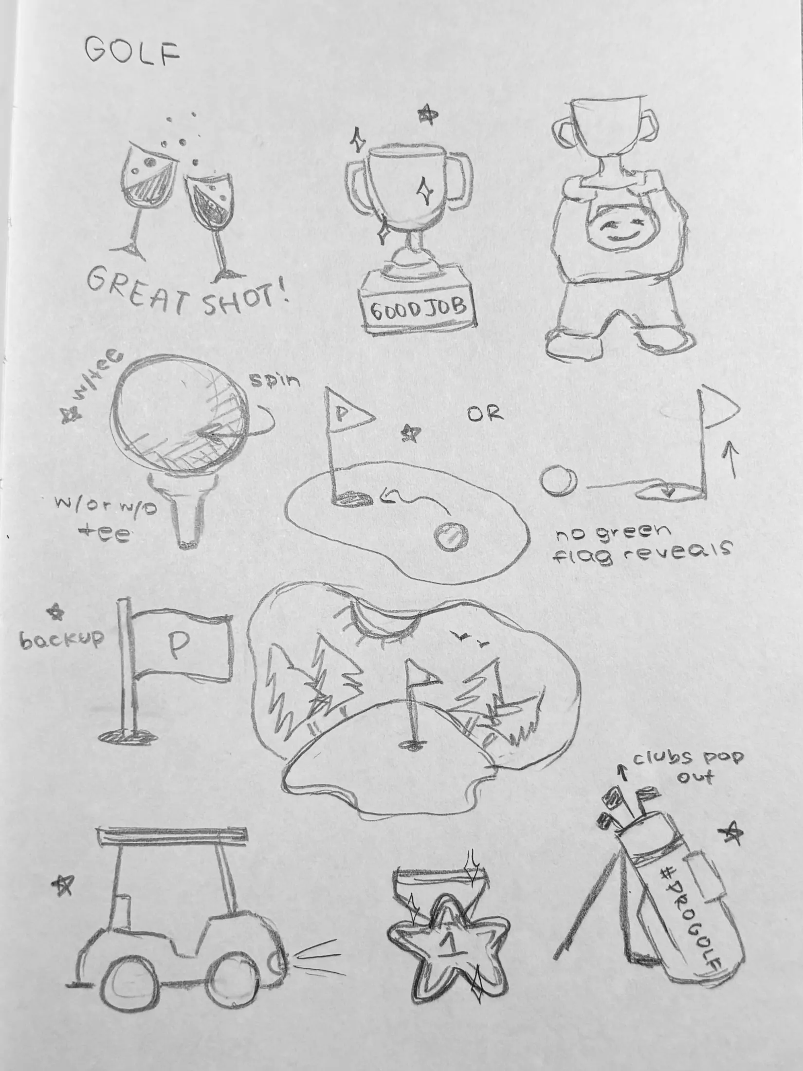Golf concept sketches for Protiviti Instagram GIF stickers.