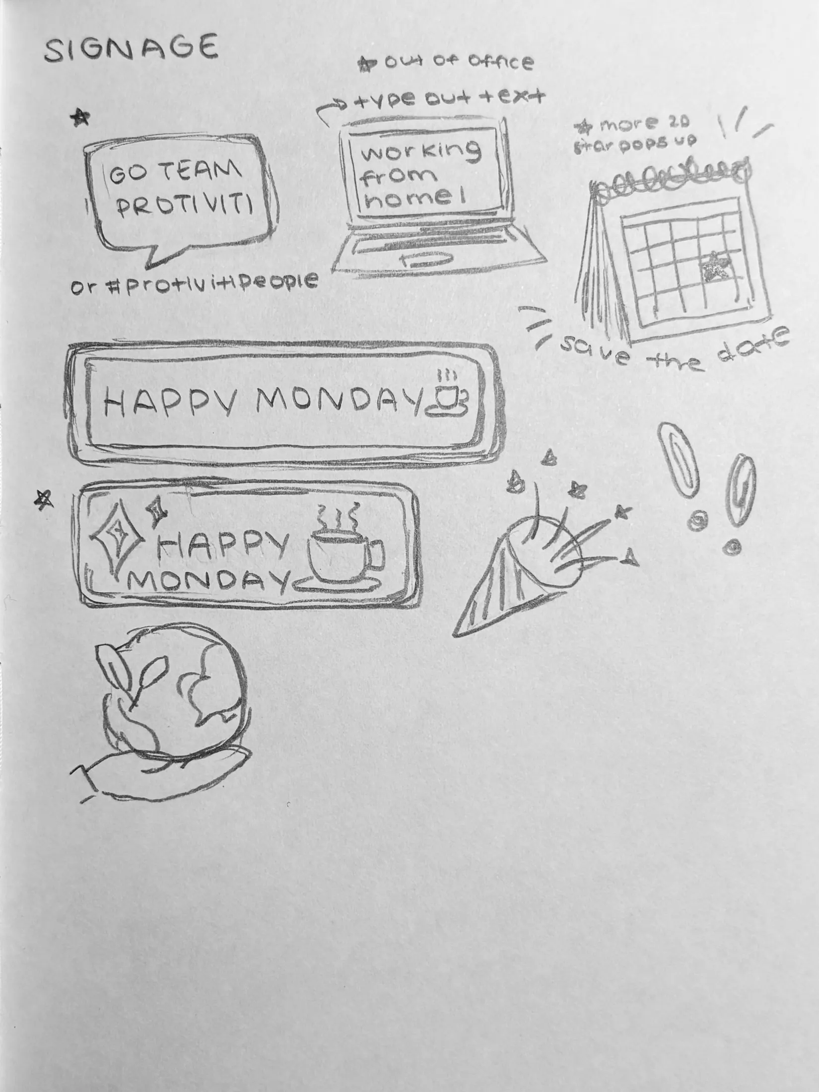 Signage concept sketch for Protiviti Instagram GIF stickers.