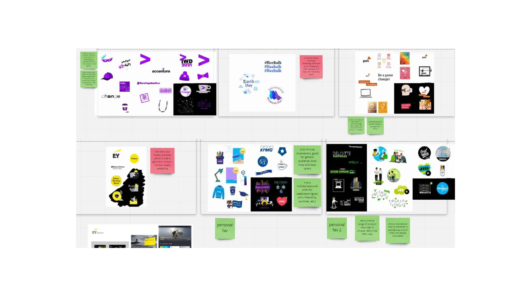 Research Miro board for Protiviti Instagram GIF sticker concepts.