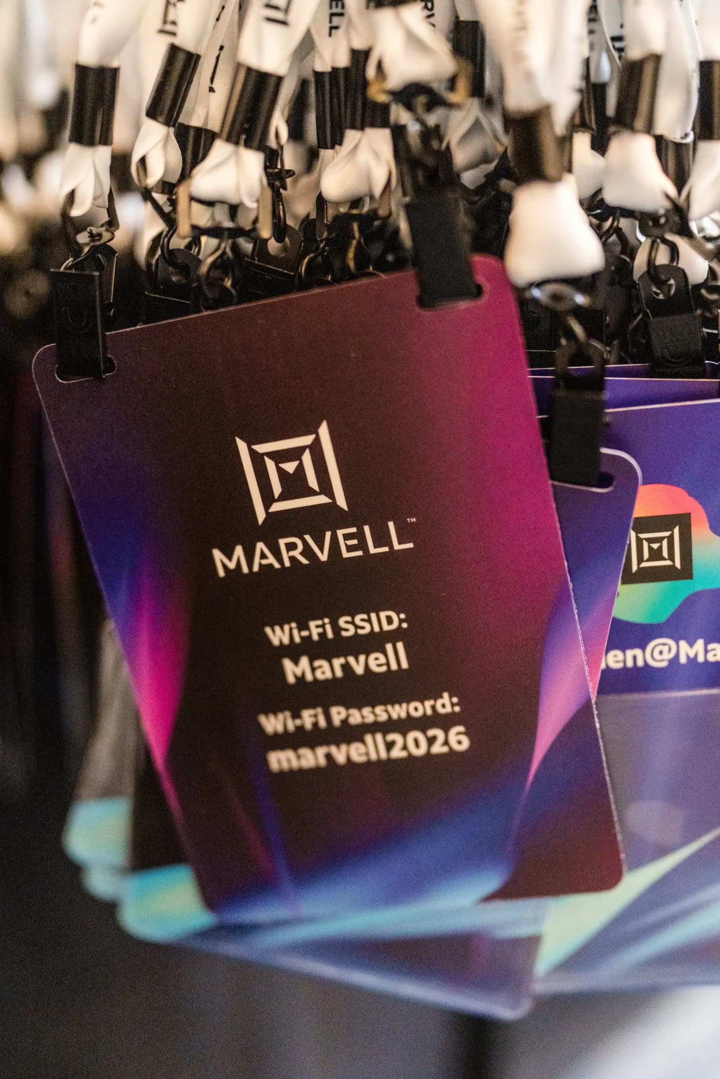 Name badges for the Women@Marvell RENEW Conference.